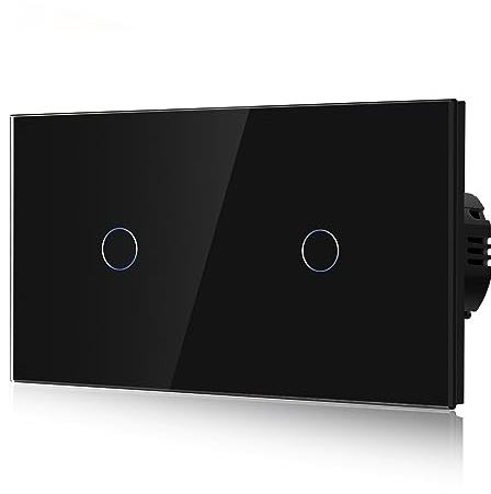 BSEED Doppelt Touch Lichtschalter aus Glas, Unterputz Wandschalter mit Leuchtanzeige(Kein Neutralleiter erforderlich), KEIN WLAN, 1 Fach 2 Wege, 157mm Schwarz