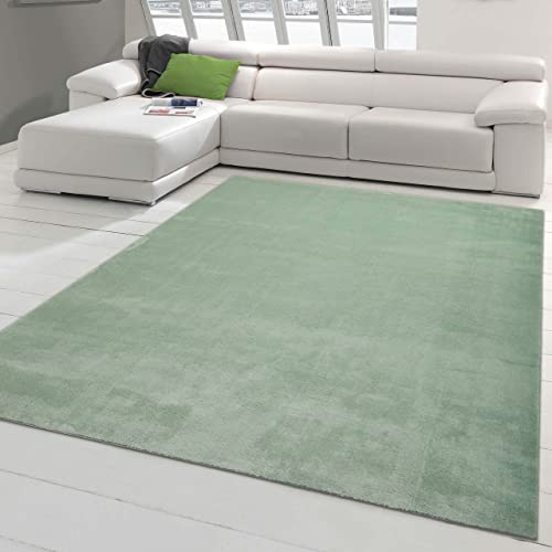 Teppich-Traum Moderner Teppich Waschbar Einfarbig Grün 240x340 cm | Weich und flauschig, bis 30 °C waschbar, pflegeleicht, rutschfest, formstabil, saugrobotergeeignet, Wohn- & Kinderzimmer