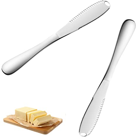 YOUDALIS 2 Stück Buttermesser, 3 in 1 Butter Schneider aus Edelstahl mit Wellenschliff, Multifunction Butterstreuer Messer zum Schneiden von Gemüse, Brot, Käse, Obst