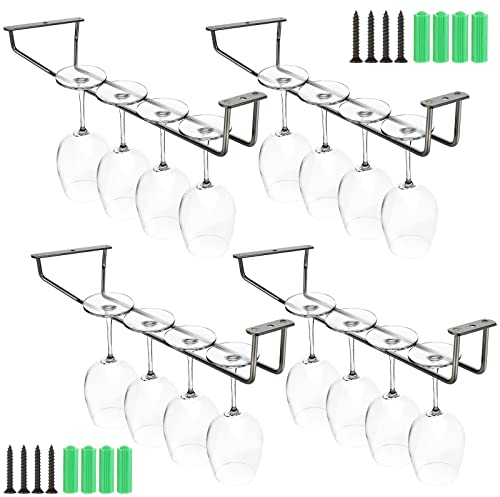 YOUNTHYE 4Pack Wine Glass Rack Stainless Steel Wine Glass Holder, 14inch Hanging Stemware Rack for Bar Kitchen Cabinet
