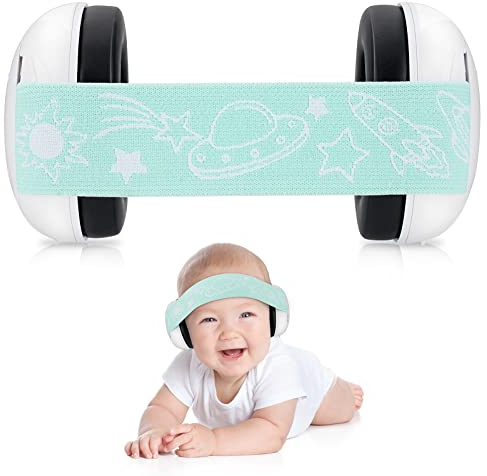 zeroto Baby Ear Defenders & Protecteurs, protections d'oreille pour enfants avec coussin souple réglable cache-oreilles à annulation de bruit pour enfants entre 3 mois et 2 ans 25dB NNR, vert, M