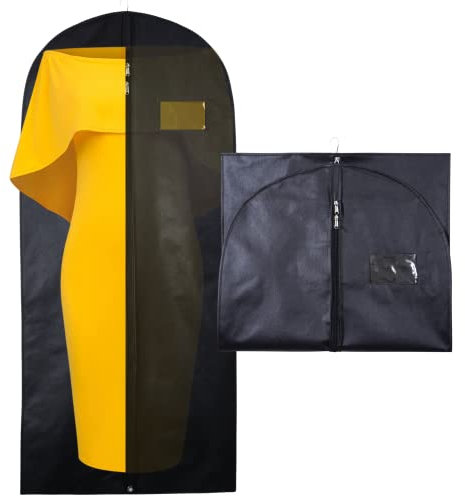Black Long Dress Cover Bag for Women. Moth Proof Garment Cover Protector Bags. Premium Portable Folding Breathable Waterproof Anti-Dust Lightweight Unisex Carriers Bags 138 cms (54) (Pack of 1)