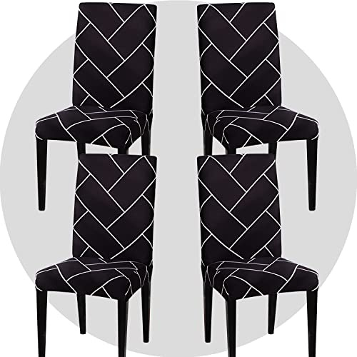 NDMMSO Matsal stolskydd set med 4 super fit stretch avtagbar tvättbar matstolskydd överdrag för hotell, matsal, ceremoni, bankett bröllopsfest (svart stil)