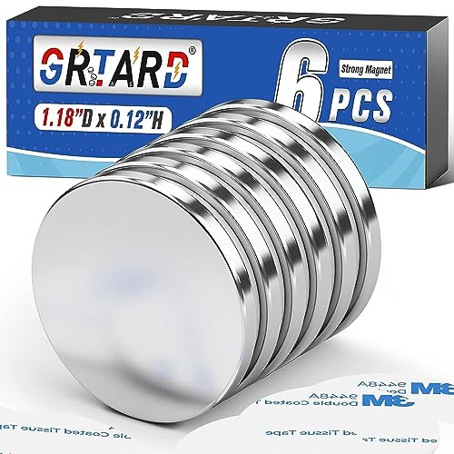 6 Stück Starke Magnete 30 x 3 mm, 8 kg Zugkraft, Silber, mit Kleber | Neodym Magnete Ideal für Magnettafel, Whiteboard und Kühlschrank; zum Befestigen von Notizen, Fotos, Plänen und Schildern