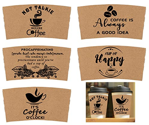50 Stück Kraft-Kaffeetassenhüllen Einweg-Wellpappe – 6,9 x 12,4 cm Kraftpapierhüllen für heiße und kalte Getränke, Wärmeisolierung und Handschutz, passend für 340 ml – 567 ml Becher