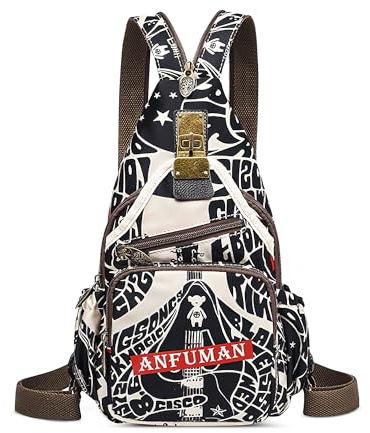 DEEVORCA Mode Damen Rucksack Lässig Anti-Diebstahl Brusttasche Vintage Crossbody Umhängetasche Arbeit Reisen Einkaufen Sport Klein Sling Bag Nylon Print Schultertasche Handtaschen Schwarz B