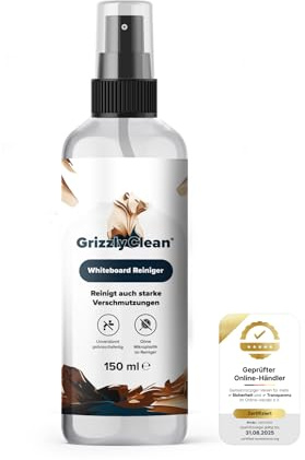 GrizzlyClean effektiver Whiteboard Reiniger - zuverlässige Enfernung von Permanent Markern und Farbrückständen - effektive Reinigung von Whiteboard, Tisch, Tür und glatten Oberflächen (150ml)
