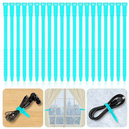 Bridas reutilizables, bridas de silicona de 7 pulgadas, 20 correas de goma para gestión de cables, organizador de cables elásticos para el hogar, oficina, mesa, escritorio (18 cm, 20 unidades, verde)