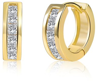 ALEXCRAFT Orecchini Cerchio Piccoli Oro, Orecchini Huggie Spessi con Zirconi, Chunky, Grossi, Semplici, Brillante, Ipoallergenici, 14K Oro, Geometrici, da Donna, Uomo, per Gioielli Regali