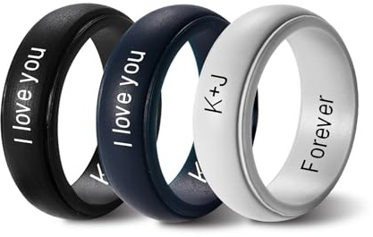MeMeDIY Personalized Silicone Couple Rings Rubber Wedding Band Rings for Men/Women Custom Silicone Ring Engraved Name/Symbol/Date/Text 5.7MM/8MM Width