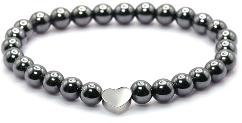 Echtes Edelstein Armband mit 6mm Perlen und Edelstahlherz - verschiedene Längen - Heilstein Schutzstein Talisman Glücksbringer Geschenk