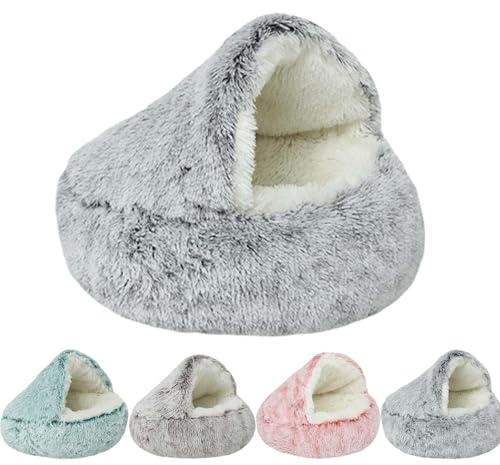 Olvys Cocoon Hundebett, 39,9 cm/50 cm/65 cm/80 cm/100,3 cm Hundebett mit Abdeckhöhle, Haustierhöhlen für Hunde, Haustierhöhle, Winter-Plüschbett, Grau, 66 cm