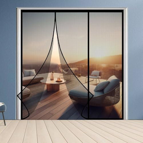 Lamellenvorhang Winddicht 95x270cm Vorhänge gegen Fliegen Moskito Tür, Insektenschutz Fliegenvorhang Mückennetz Magnet Tür, für Garage Wohnwagen Schwarz