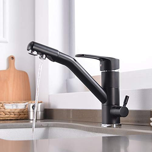 Faucets, Modern Kitchen Faucet,3 Way Kitchen Tap with Filter Water Way, Dual Handle Drinkiwater Taps 3 Way,Stainless Steel Kitchen Mixer Tap 3 Way/Black/a