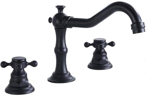 3 Holes Vintage Double Handle Basin Mixer Tap Widespread Bathroom Sink Bathtub Tap Deck Mounted,8 inch 2 Handles 3 Holes Bath Tub Tap Matte Black