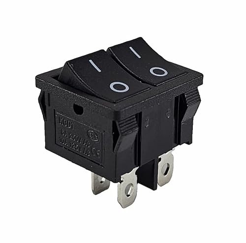 Doppel-Wippschalter schwarz 20x22 mm, Wippe unbeleuchtet 4 pin 6A 250VAC Geräteschalter (6V 9V 12V 24V 125V AC/DC)