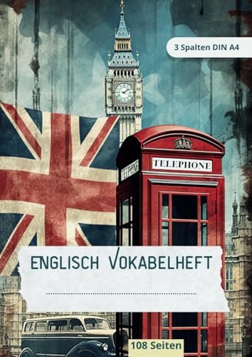 Vokabelheft A4 3 Spalten Englisch: 108 Seiten | Inhaltsverzeichnis, Erfolgs-Tracker | Grundwissen Englisch & 120 Unregelmäßige Verben | Schulbedarf für Schulanfang, Gymnasium, Studium