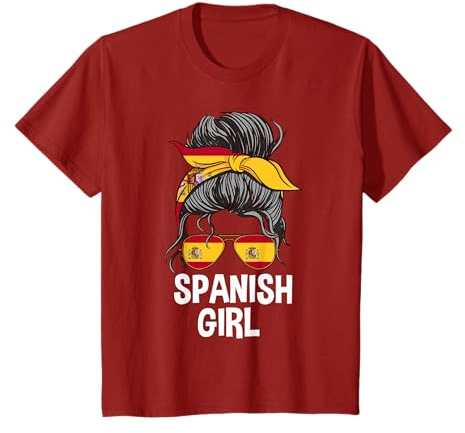 España Chica España Bandera España Pelo Desordenado Mujer Camiseta