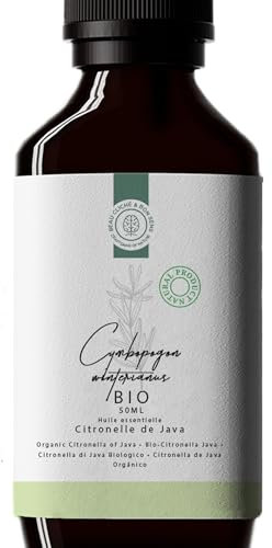 50ml Olio Essenziale di Citronella BIO - 100% Puro e Biologico - Ottimo per Diffusore, Creazione di Saponi, Candele, Cera Profumata, Cosmetici, Spray - Repellente Naturale anti Zanzare