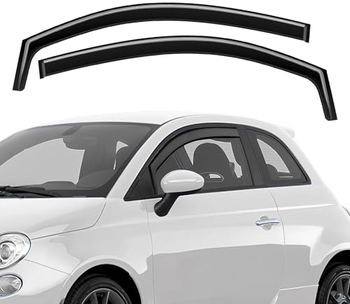 GEARMONSTER Windabweiser kompatibel mit FIAT 500 / Abarth 2007-2024 Autofenster Regenschutz Regenabweiser Integrierte Deflektoren Integrierter Windabweiser, 2 Stück, Schwarz