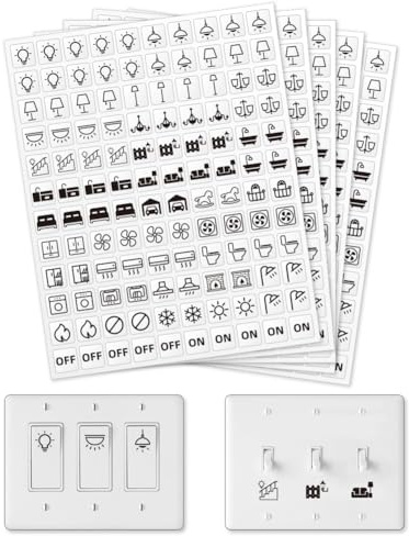 GOMAKERER 600 pegatinas para interruptor de luz, 33 diseños, transparentes, para el hogar, cocina, baño, escuela, 15 x 15 mm