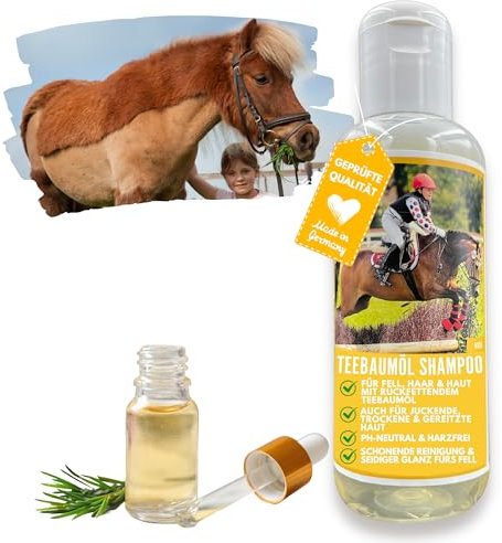 Emma Teebaum Shampoo Pferdeshampoo für Pferde Hund mit Tea Tree Oil 0,25l Anti Schuppen Shampoo pH-Neutral I Pflege glänzendes Haar I Hundeshampoo mit Teebaumöl gegen Juckreiz für gereizte Haut Fell