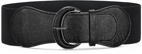 Waist Wow Damen Breite Gürtel für Kleider Elastischer Taillengürtel Schwarz Vintage Stretchgürtel Damen Gürtel mit Hakenschnalle,Schwarz,Fit Taillengröße 73cm-84cm