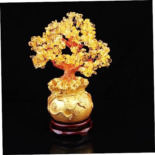 ABOOFAN Kristall Geldbaum Deko Bonsai Stil Mit Natürlichem Kristallstein Große Ausführung Gelb Reichtum Und Glück Feng Shui Ornament Für Zuhause Büro Und Geschäft Mit Sockel