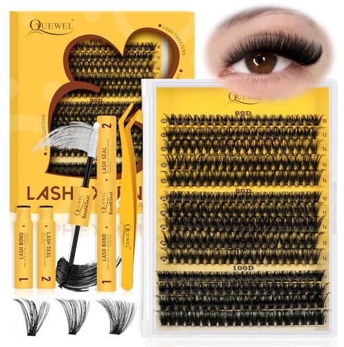 QUEWEL Kit Extension Cils, 280pcs 60+80+100D Faux Cils Naturel Mixte 12-18mm Extension Cils Souples avec Colle Faux Cils and Seal, et Pince Extension De Cils Facile DIY à la Maison (KIT 60+80+100)