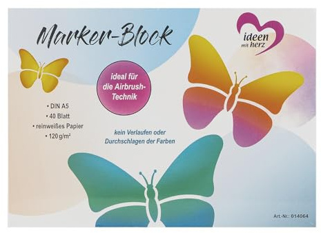 Ideen mit Herz Marker-Block | Airbrush-Papier | DIN A5 | 40 Blatt | 120 g/m² | reinweiß | besonders glatte Oberfläche | ideal für Filzmarker, Copic Marker, Alkohol-Stifte