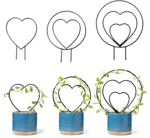 Pflanzgitter Set,Kletterpflanzen Rankhilfe Garten Rankgitter Metall Stützen für Pflanzenhalter Zimmerpflanzen,Balkon Pflanzenstütze Pflanzengitter,Blumenstütze Gitterspalier Topfpflanzen (Rund Herz)