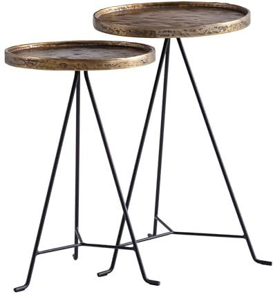 FineBuy Beistelltisch 2er Set Metall Gold Schwarz, Satztisch Rund | Anstelltische einzeln oder im Set nutzbar, Wohnzimmertische handgefertigt, Dekotische als Blickfang