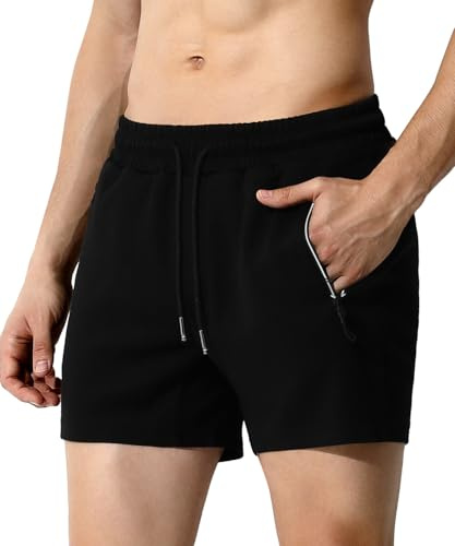 Mauro Kane Sportshorts för män med ficka dragkedja lättviktiga sportshorts löparshorts, A1-svart, S
