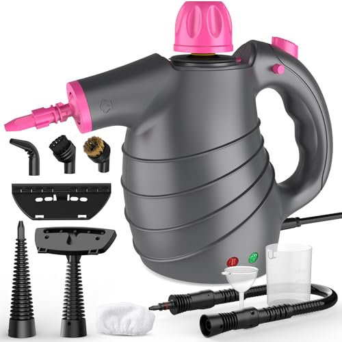 Pulitore a Vapore, Pulitore a Vapore Portatile Multiuso con 10 Accessori 1050W 105℃ 450ML Pressione del Vapore 3-3,5Bar 3Min Riscaldamento Senza Sostanze Chimiche, Pistola a Vapore per Pulire Divani