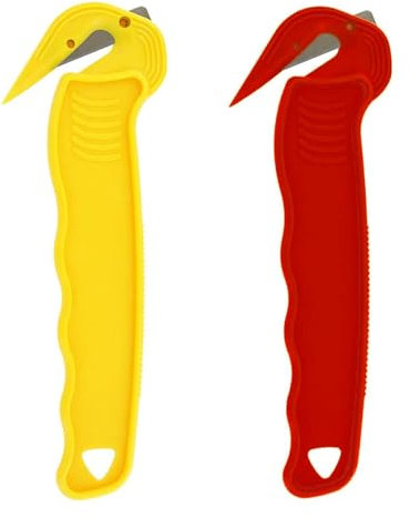 2PCS Box Cutter, Compact Aesthetically Pleasing Portable Box Opener Ttool, Practical Box Opener Ergonomic Handle Multifunctional (Yellow Red)