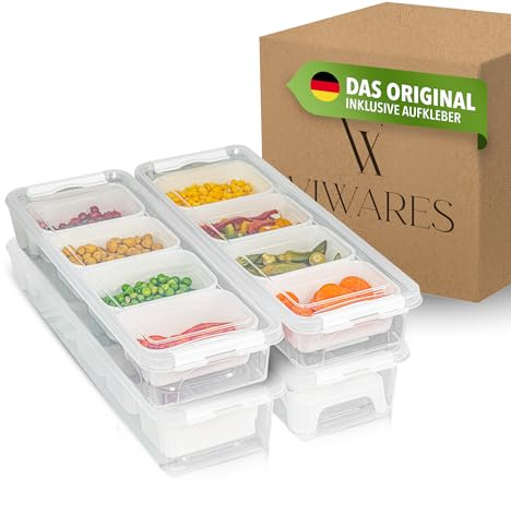 Viwares ClicknBox Frischhaltedosen Set 4 Stück | luftdichte Vorratsdosen mit Deckel – stapelbare Kühlschrank Organizer für Lebensmittel – Meal Prep – Küche & Gastronomie