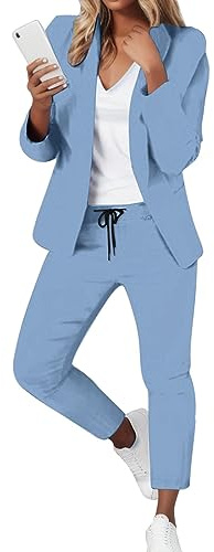 Damen Hosenanzug Business Anzug Set Revers Büro Blazer Hose 2-teilig Anzug Zweiteiler Slimfit Festlich Sportlich Streetwear Hosenanzug Business Anzüge Set Zweiteiler Einfarbig Lange AnzugBlazer