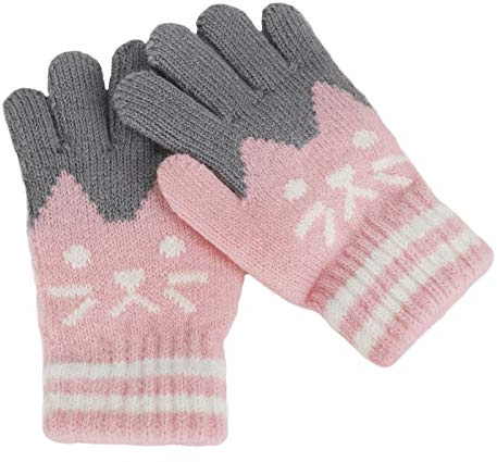 Gants d’Hiver à Motif Chat Mignon pour Marche Vélo Ski Snowboard Gants Moufles en Tricot Chauds et Doux pour Enfants Fille Garçon 2-6 Ans