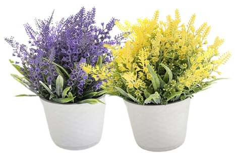 UTHCLO 2 Stück Künstlicher Lavendel Bonsai Teilig mit Topf Realistische Dekoration für Küche Wohnzimmer Garten Stilvolle Pflanzenimitate für Schreibtisch und Party Naturgetreue