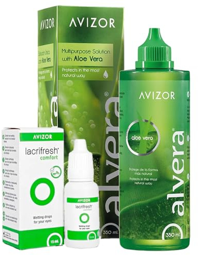 Pack Limpieza Lentillas: Solución Única Alvera 350ml + Gotas Lacrifresh Comfort 15ml. Para Lentes Hidrogel-Silicona. Limpia, Desinfecta, Hidrata y Alivia.