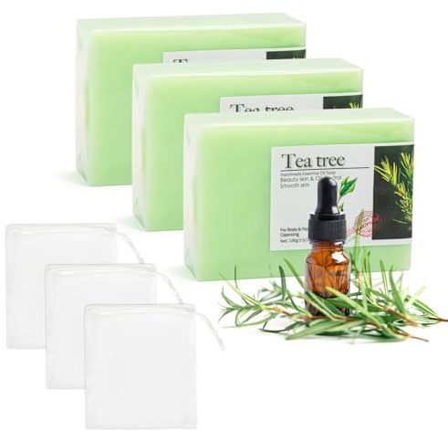 3 PCS Tea Tree Antifungal Soap Bar, Natural Tea Tree Oil Soap for Face Body Hand - Fights Acne, Relieves Fungal Skin, Controls Oil, Clears Pores, Prevents Breakouts, Soothes Fresh Skin (3, Green)