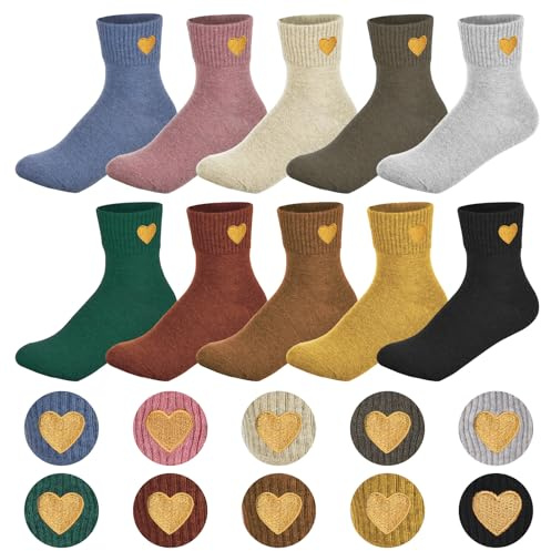 Zourglow 10 Paar Socken Damen 35-39, Atmungsaktive Lustige Herz Sportsocken | Laufsocken Baumwollsocken Arbeitssocken für Frauen Mädchen, Tennis, Sport, Alltag, Freizeit