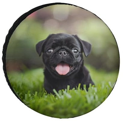Happy Black Pug Grass Reifenschutzhüllen, wasserdichte Reserveradabdeckung, universell passend für Wohnmobil, SUV, LKW, Wohnwagen