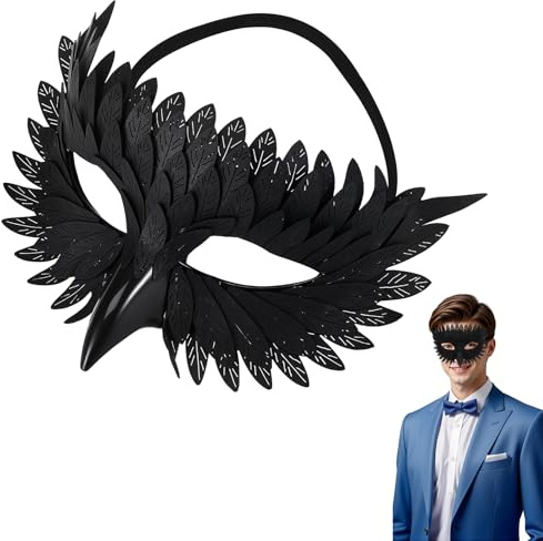 Kuvarix Élégant Masque à Plumes pour Fête, Demi-Visage avec Faux Becs en Plumes, Masque bal Masqué Femme Homme pour les bals Masqués et les Carnavals (Noir)