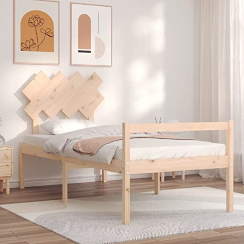 Genérico Cama para Personas Mayores con cabecero Madera Maciza 90x200 cm,Mobiliario,Camas y Accesorios,Camas y somieres,3195531