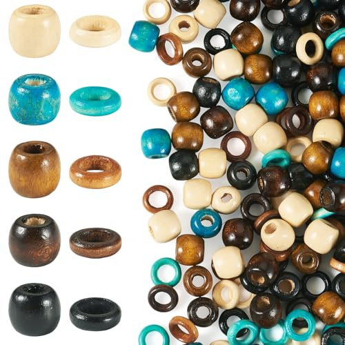 Craftora 200 perline in legno con foro grande, a rondelle, in legno naturale, colorate, macramè, anelli europei, per fai da te, artigianato, bracciali, gioielli