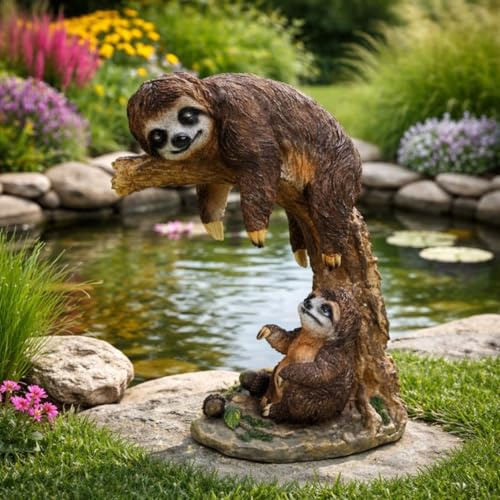 Online Fuchs Gartenfiguren für draußen 2 chillige Faultiere mit Baum - Deko Figuren für Frühling, Sommer und Herbst - wetterfest - 23 bis 33 cm groß (33 cm)