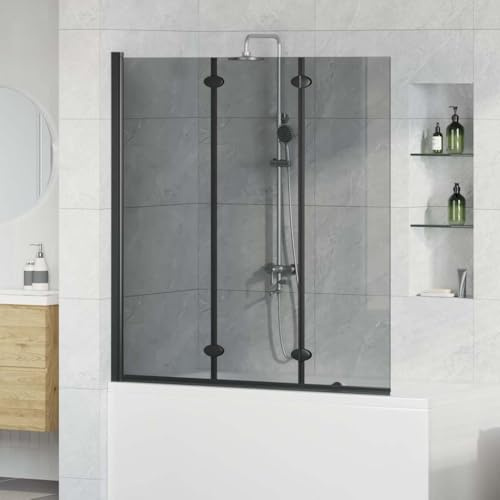 Ziaphsol Paraguas de ducha negro 130 x 138 cm, cristal templado, mampara de ducha para bañera, ancho ajustable y giratorio, antisalpicaduras para baño moderno, placa de cristal de 6 mm