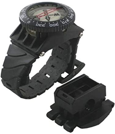 Scuba Choice Deluxe Diving Wrist Compass with Hose Mount, Glowing Dial, 80m Depth Rating, 15” Adjustable Strap, Portable for Underwater Navigation, Reliable & Durable – Black