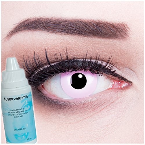 Farbige pink rosa Crazy Fun Kontaktlinsen crazy contact lenses Pink 1 Paar perfekt zu Fasching, Karneval und Halloween. Mit gratis Linsenbehälter + 60ml Pflegemittel